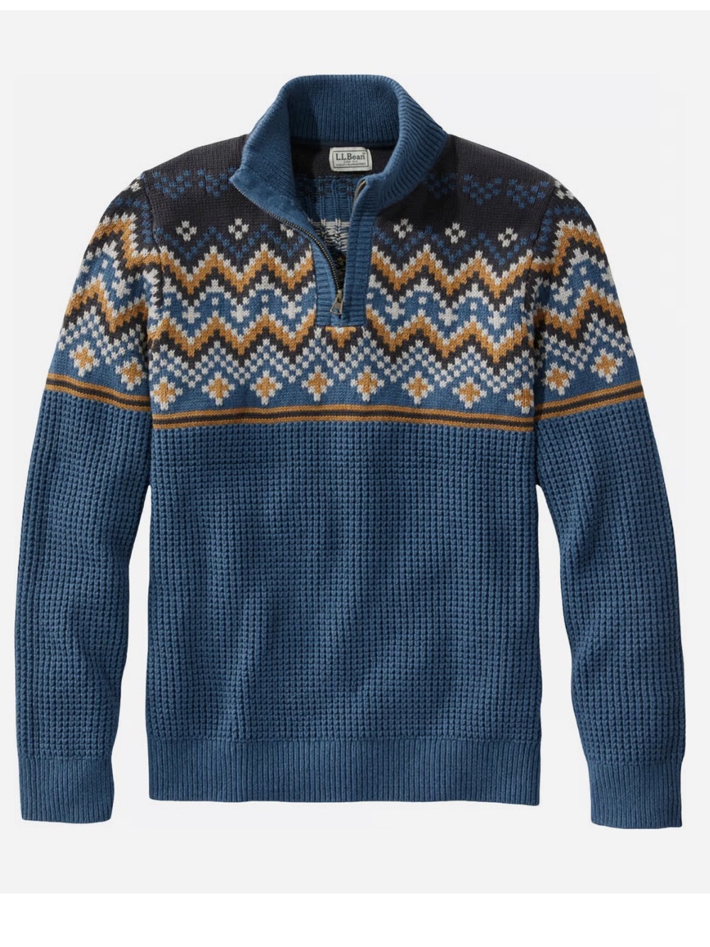 Men's L.L.Bean Organic Cotton Waffle Sweater, Quarter-Zip, Fair Isle